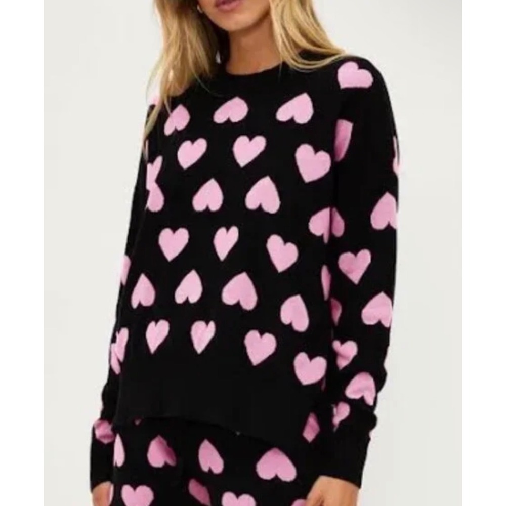 Beach Riot Womens Black Pink Heart Print Coquette Callie Pullover Sweater Size M